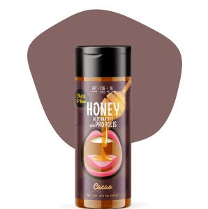 Chick & Roo Zero Sugar Honey Substitute – Cacao Flavor: Naturally Enriched with Honey & Propolis (1 Bottle, 10.5oz)