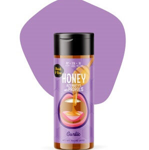 Chick & Roo Zero Sugar Honey Substitute – Garlic Flavor: Naturally Enriched with Honey & Propolis (1 Bottle, 10.5oz)